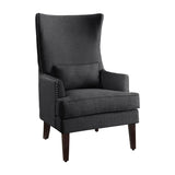 Avina Charcoal Fabric Wingback Accent Chair - side angle