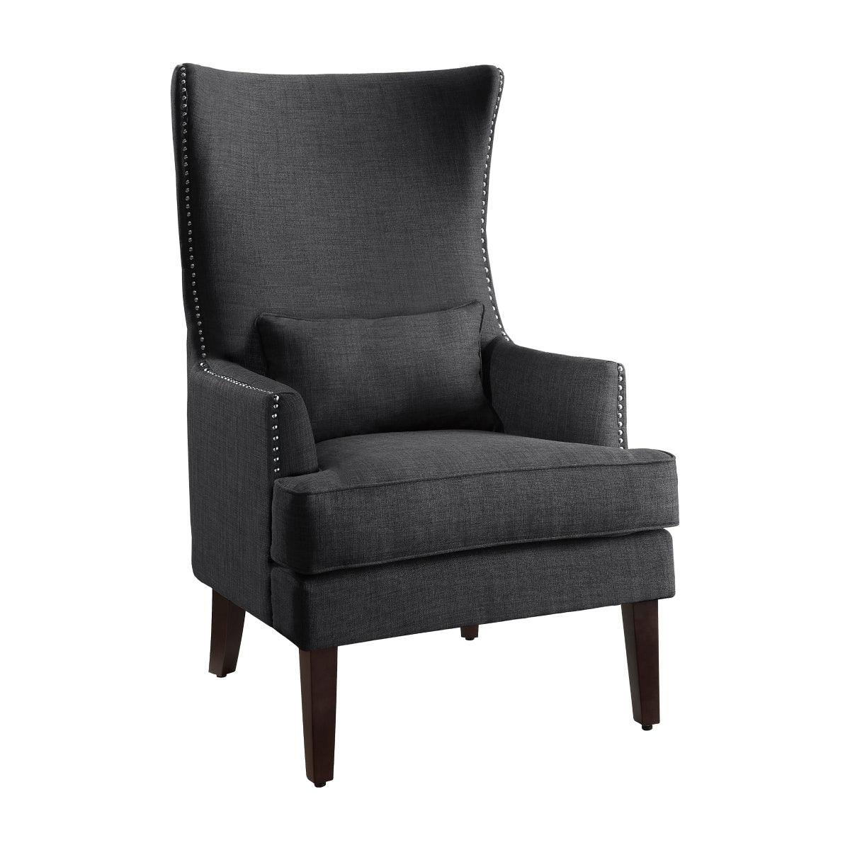 Avina Charcoal Fabric Wingback Accent Chair - side angle