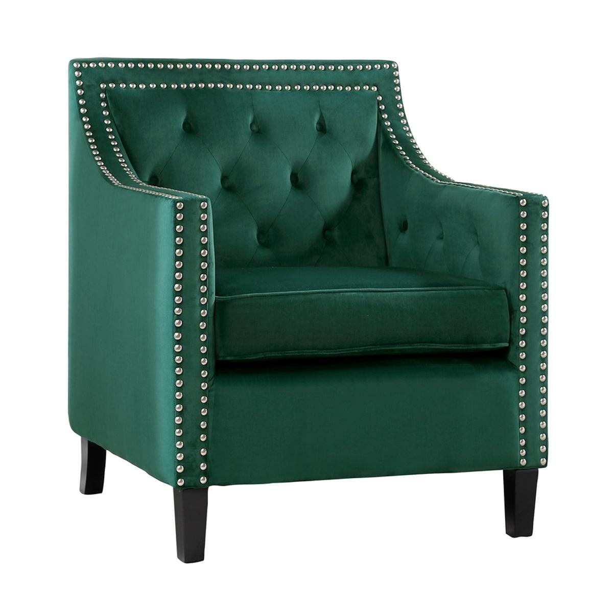 Grazioso Forest Green Velvet Tufted Accent Chair angled view