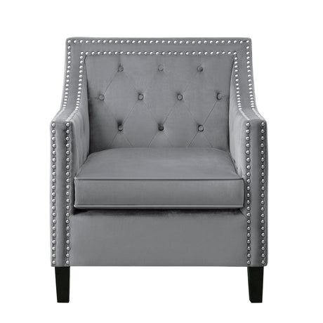 Grazioso dark gray velvet tufted accent chair front view