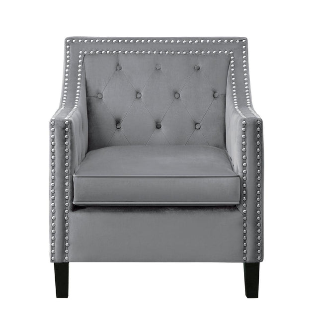 Grazioso dark gray velvet tufted accent chair front view