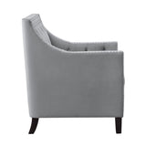 Grazioso dark gray velvet tufted accent chair angled view