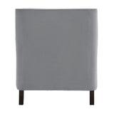 Close-up of button-tufted back and dark gray velvet upholstery on Grazioso chair