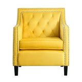 Grazioso yellow velvet tufted accent chair with solid wood frame from front angle