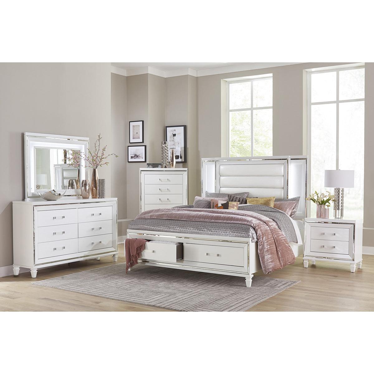 Tamsin Bed White Metallic Finish Close-up