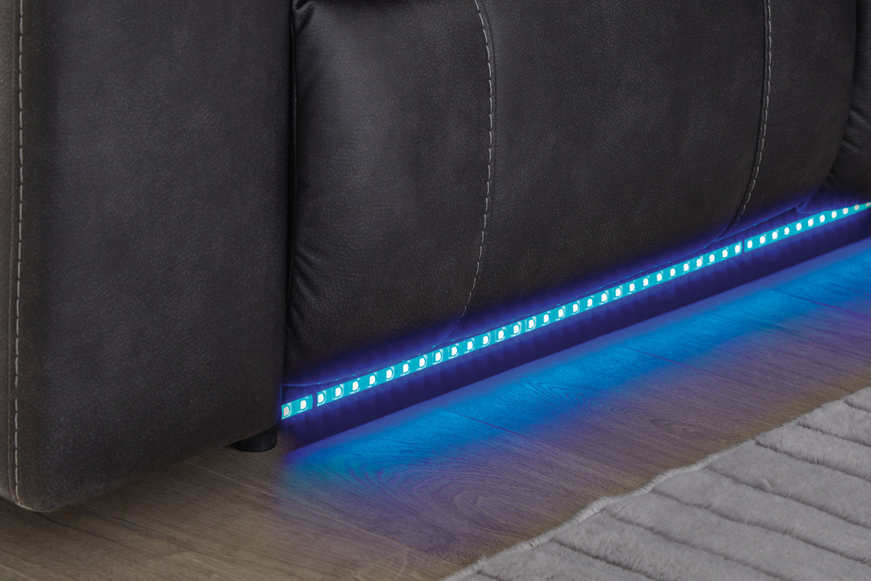 Blue LED lighting close-up on sectional corner