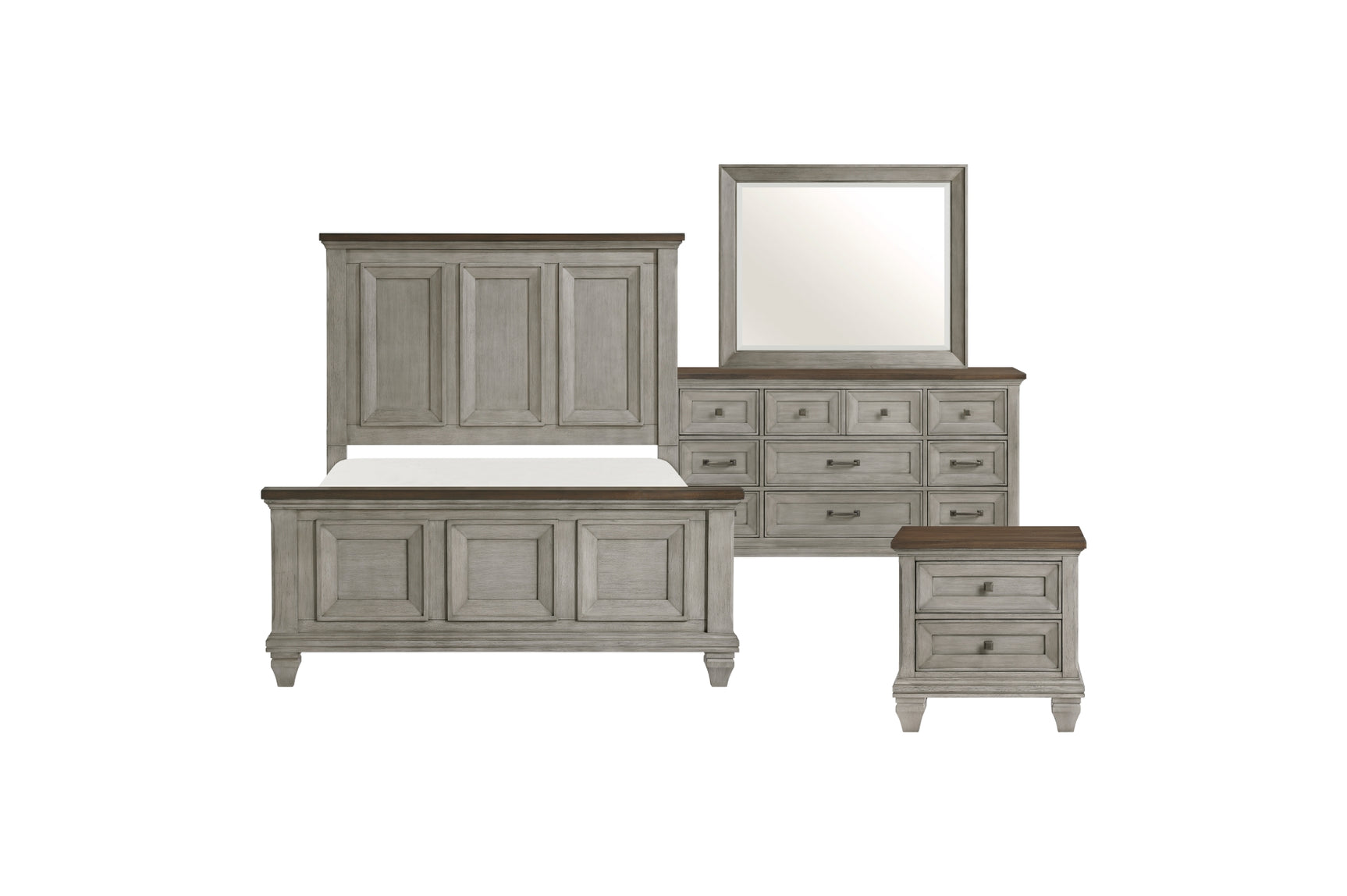 Renton Gray Panel Bedroom Set with bed and dresser in gray finish