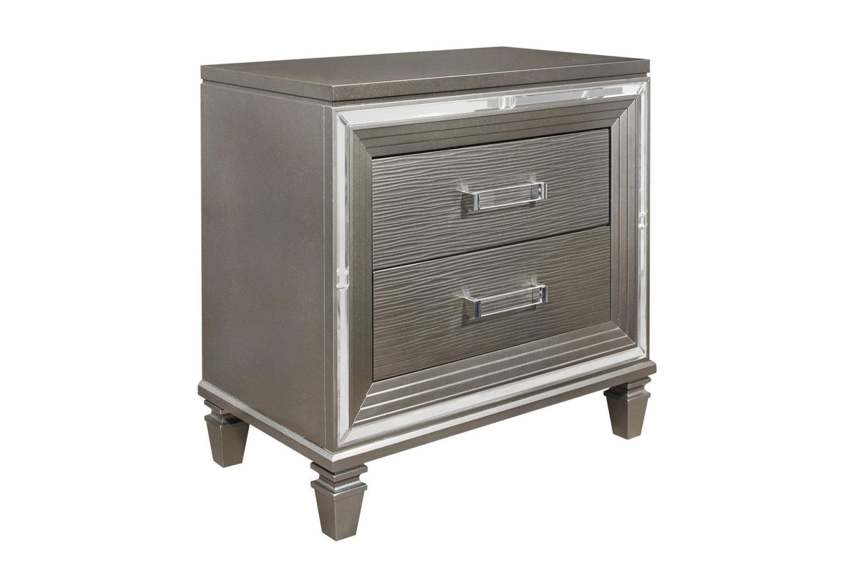 Main view of Tamsin Silver Gray Faux Leather LED Storage Platform Bedroom Set bed