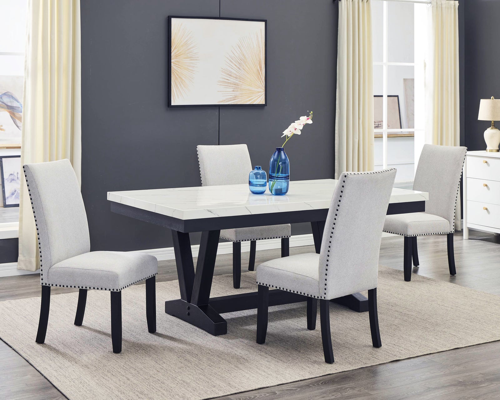 main view of Vance Dove Gray Rectangular Dining Room Set dining room furniture