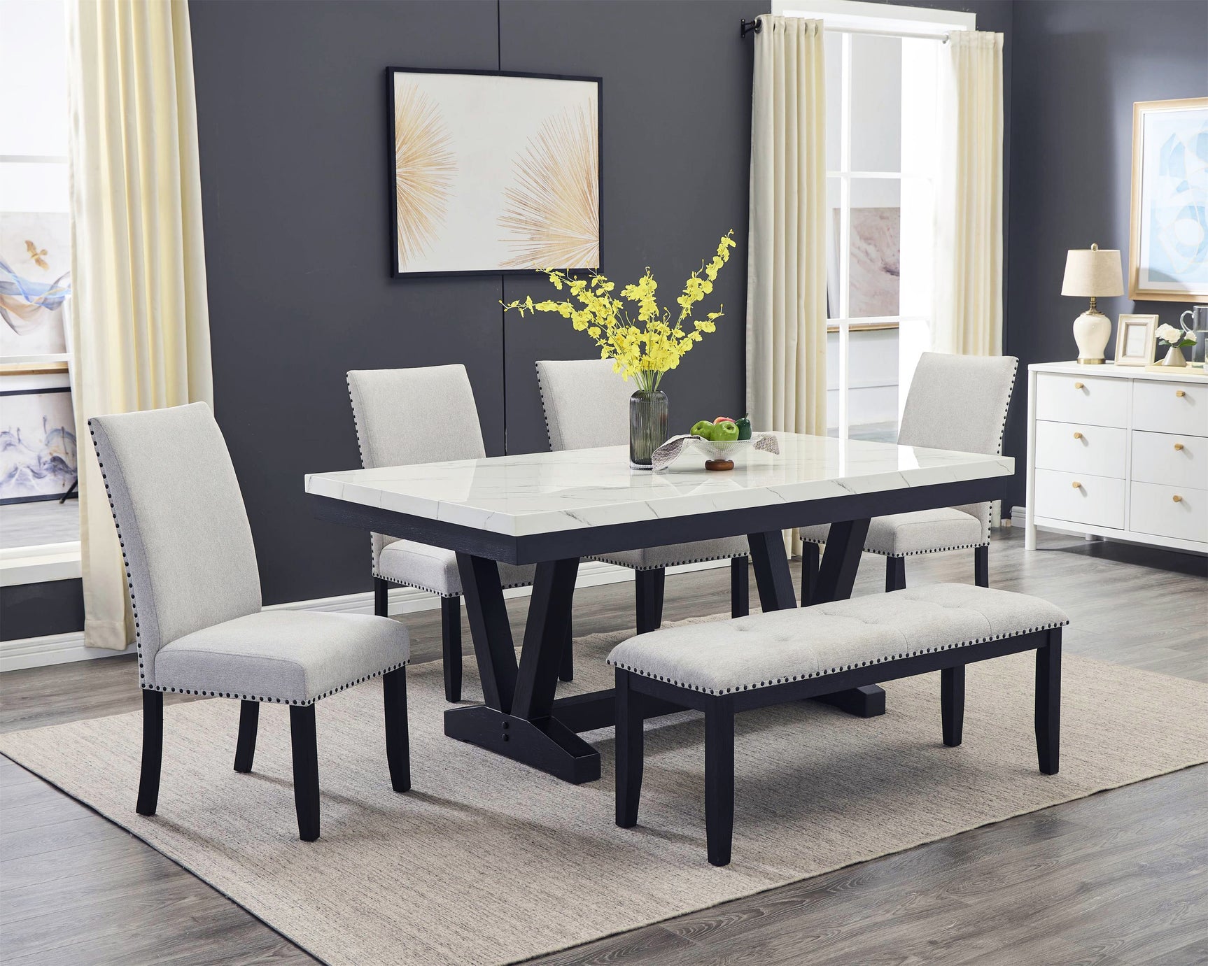Dining room view of Vance Dove Gray Rectangular Dining Room Set
