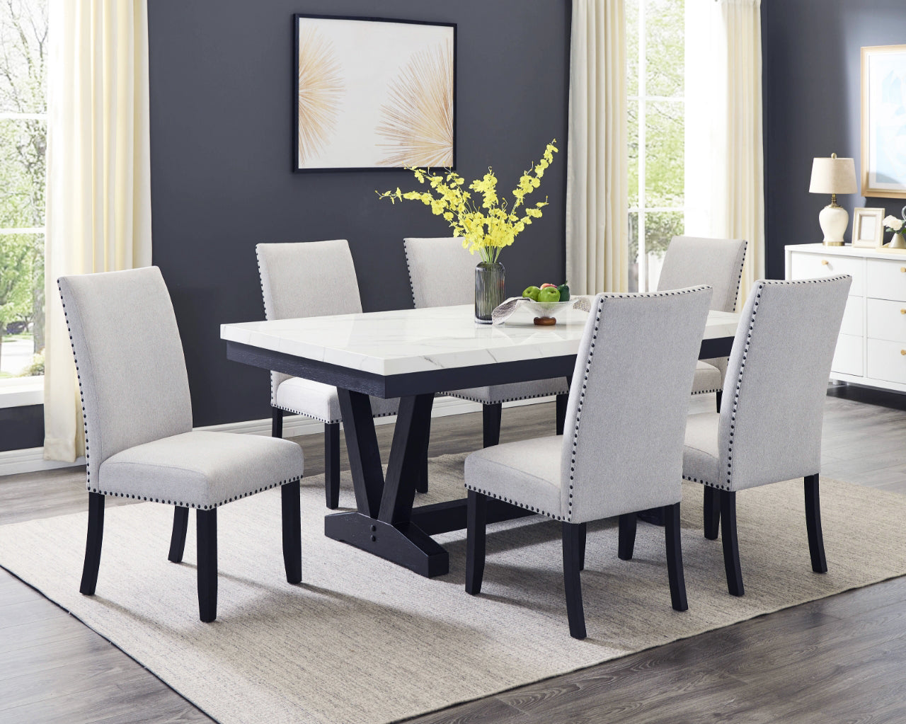 Detailed view of Vance Dove Gray Rectangular Dining Table surface