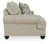 Close-up on rolled arm of Asanti Fog chair