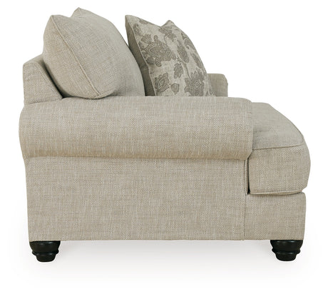 Close-up on rolled arm of Asanti Fog chair