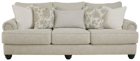 Close-up of Asanti Sofa chenille fabric and featherblend pillows