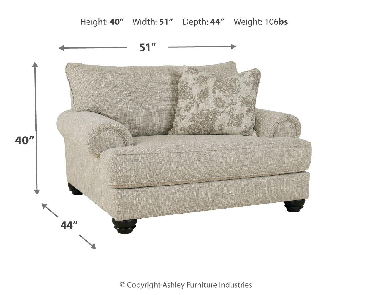 Asanti Oversized Chair with detailed dimensions chart
