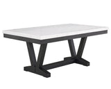 Room view of Varley light gray white rectangular dining set