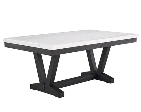 Room view of Varley light gray white rectangular dining set