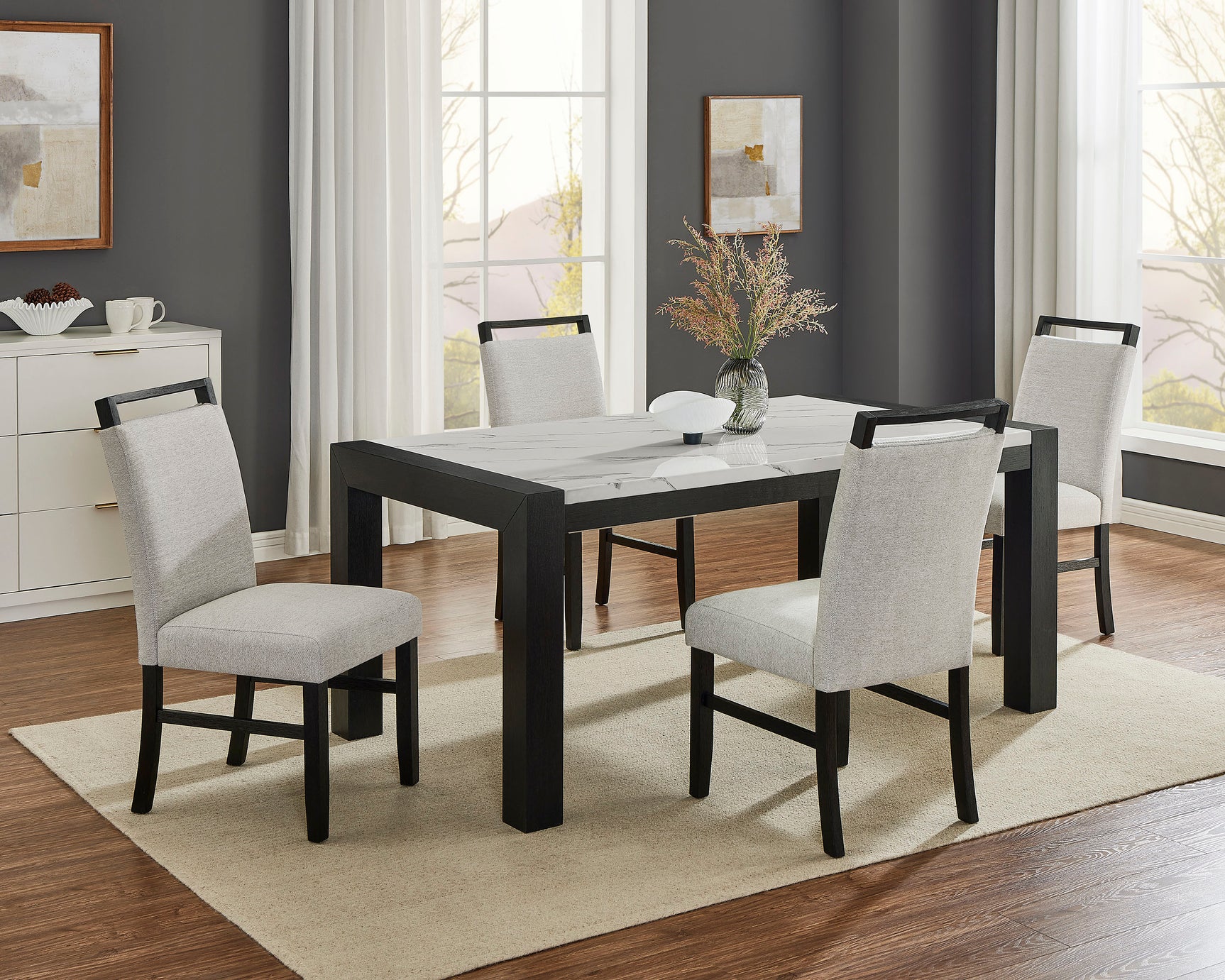 Jules Dining Set room view with table and chairs