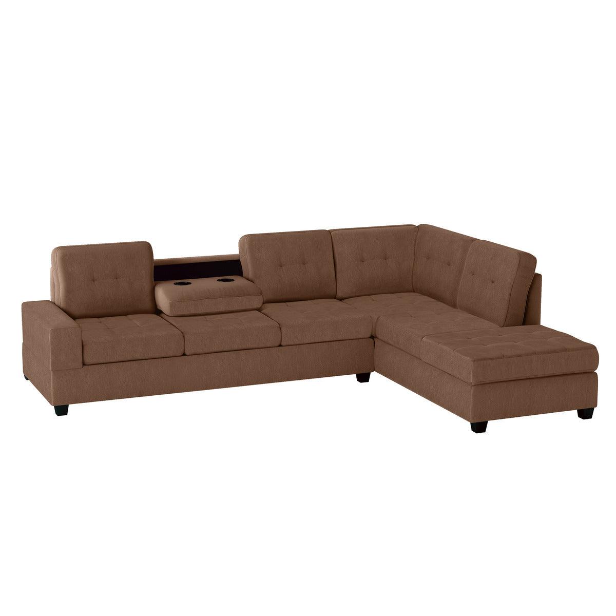 Front angle of Chocolate Fabric Tufted Sectional sofa