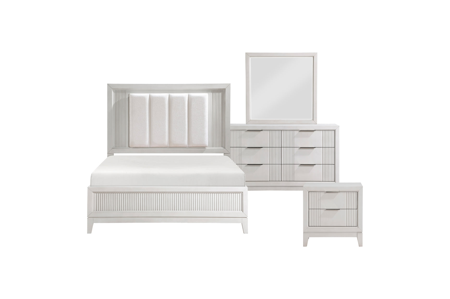 Florence Antique White Upholstered LED Panel Bed main view