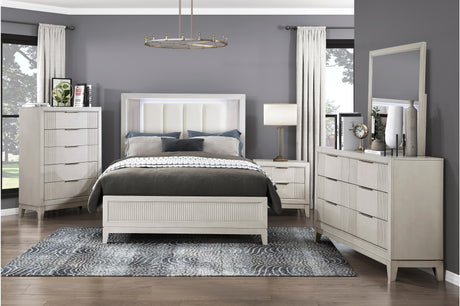 Florence Antique White Upholstered LED Panel Bed main view