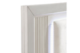 Florence Antique White Upholstered LED Panel Bed detailed front view
