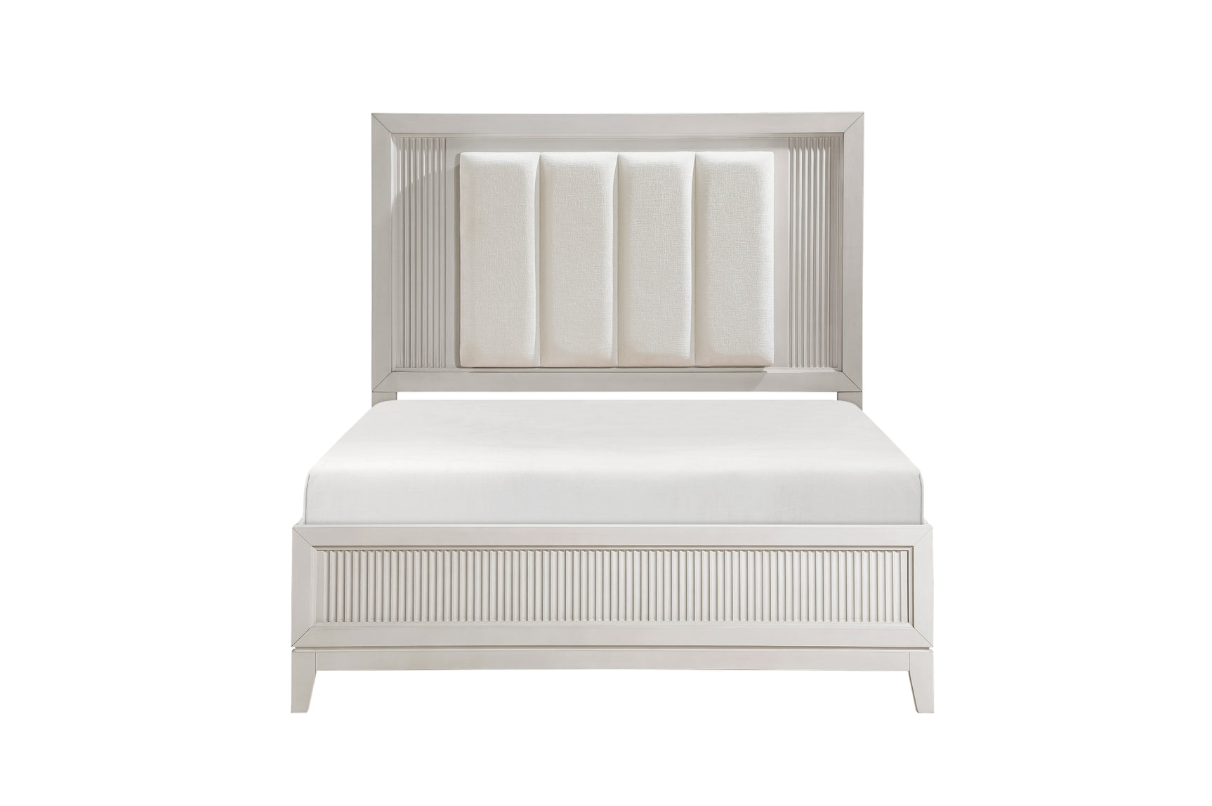Florence Antique White Upholstered LED Panel Bed side view