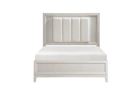 Florence Antique White Upholstered LED Panel Bed side view