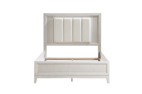 Florence Antique White Upholstered LED Panel Bedroom Set bed in bedroom view