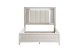 Florence Antique White Upholstered LED Panel Bed front angle