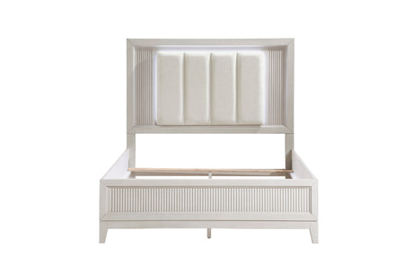 Florence Antique White Upholstered LED Panel Bed front angle