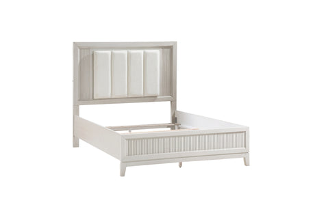 Florence Antique White Upholstered LED Panel Bed detailed side view