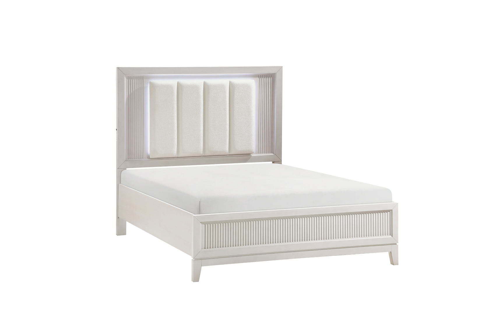Florence Antique White Upholstered LED Panel Bed alternate side view