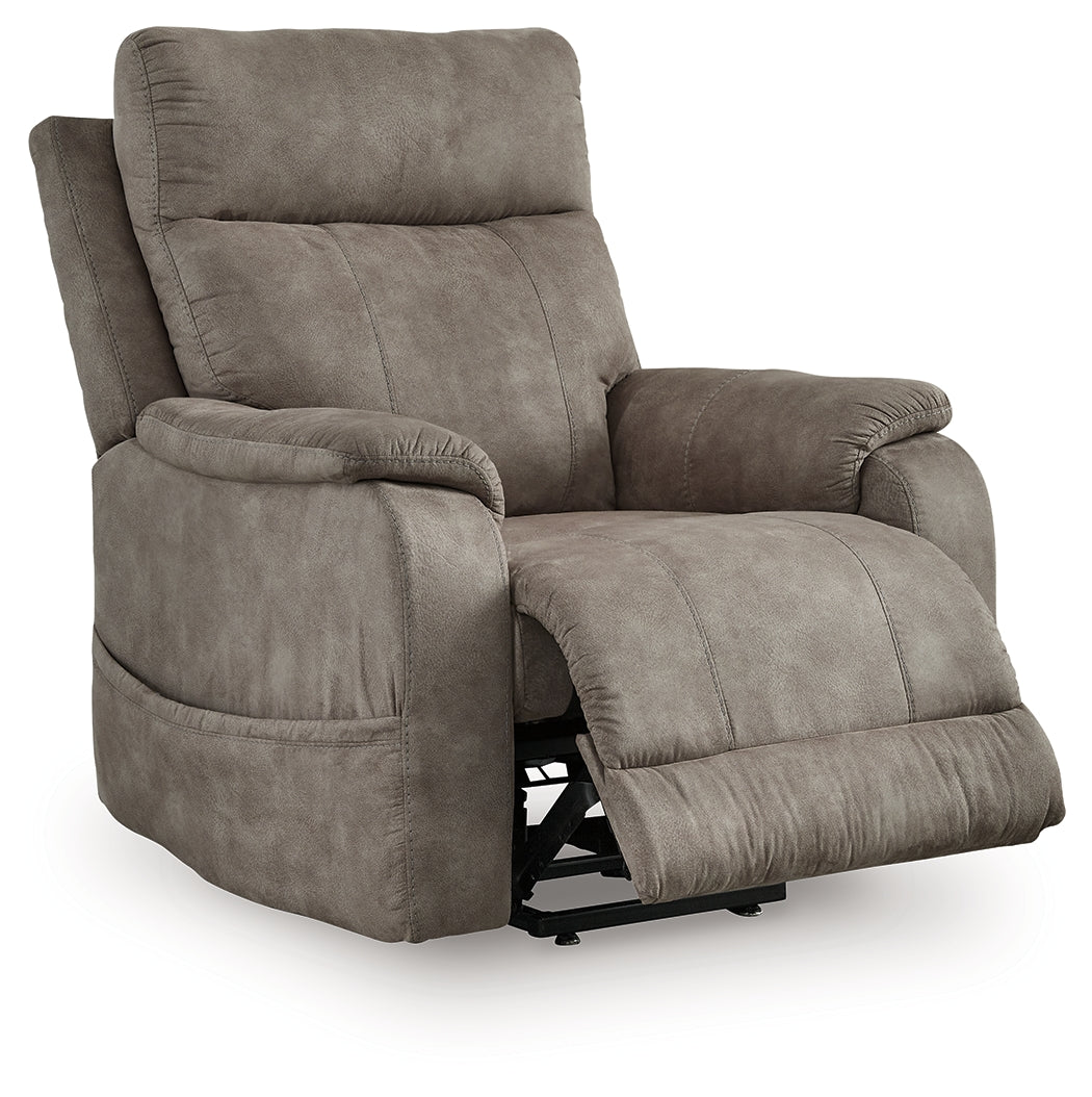 Side view of Crestmeade Fossil Faux Leather Power Lift Recliner