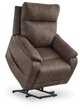Angled front view of Crestmeade Espresso Faux Leather Power Lift Recliner