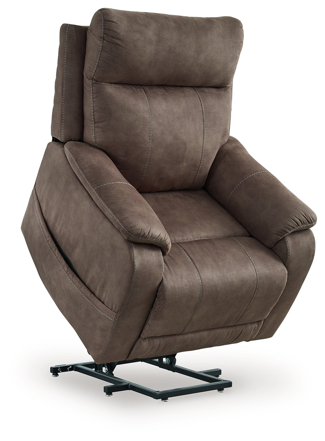 Angled front view of Crestmeade Espresso Faux Leather Power Lift Recliner