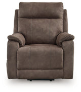 Reclining position of Crestmeade Espresso Faux Leather Power Lift Recliner