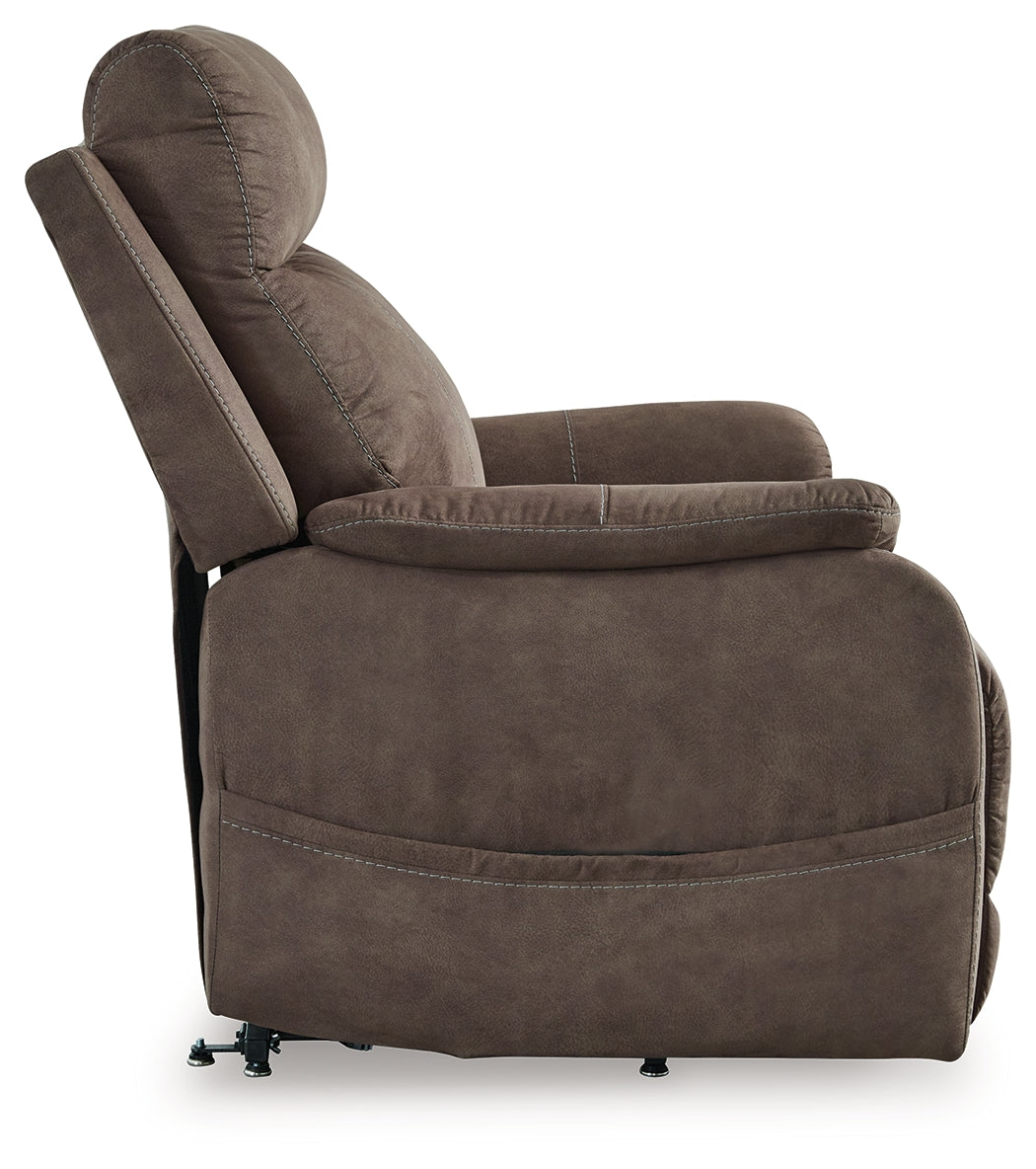 Side angle of Crestmeade Espresso Faux Leather Power Lift Recliner