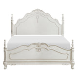 Cinderella Queen Bed front view with antique white and gray rub-through finish