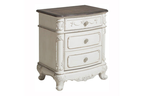 Cinderella Antique White Youth Panel Bedroom Set - Side angle with bed and dresser