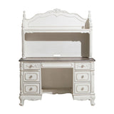 Side angle of Cinderella antique white and gray rub-through birch veneer writing hutch