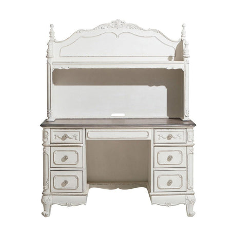 Cinderella antique white and gray rub-through writing desk with hutch front view