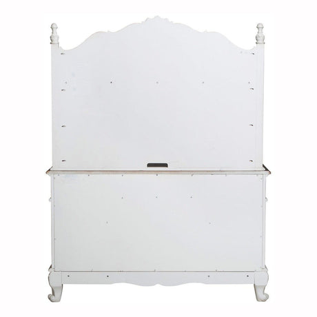 Back view of Cinderella antique white and gray rub-through writing desk