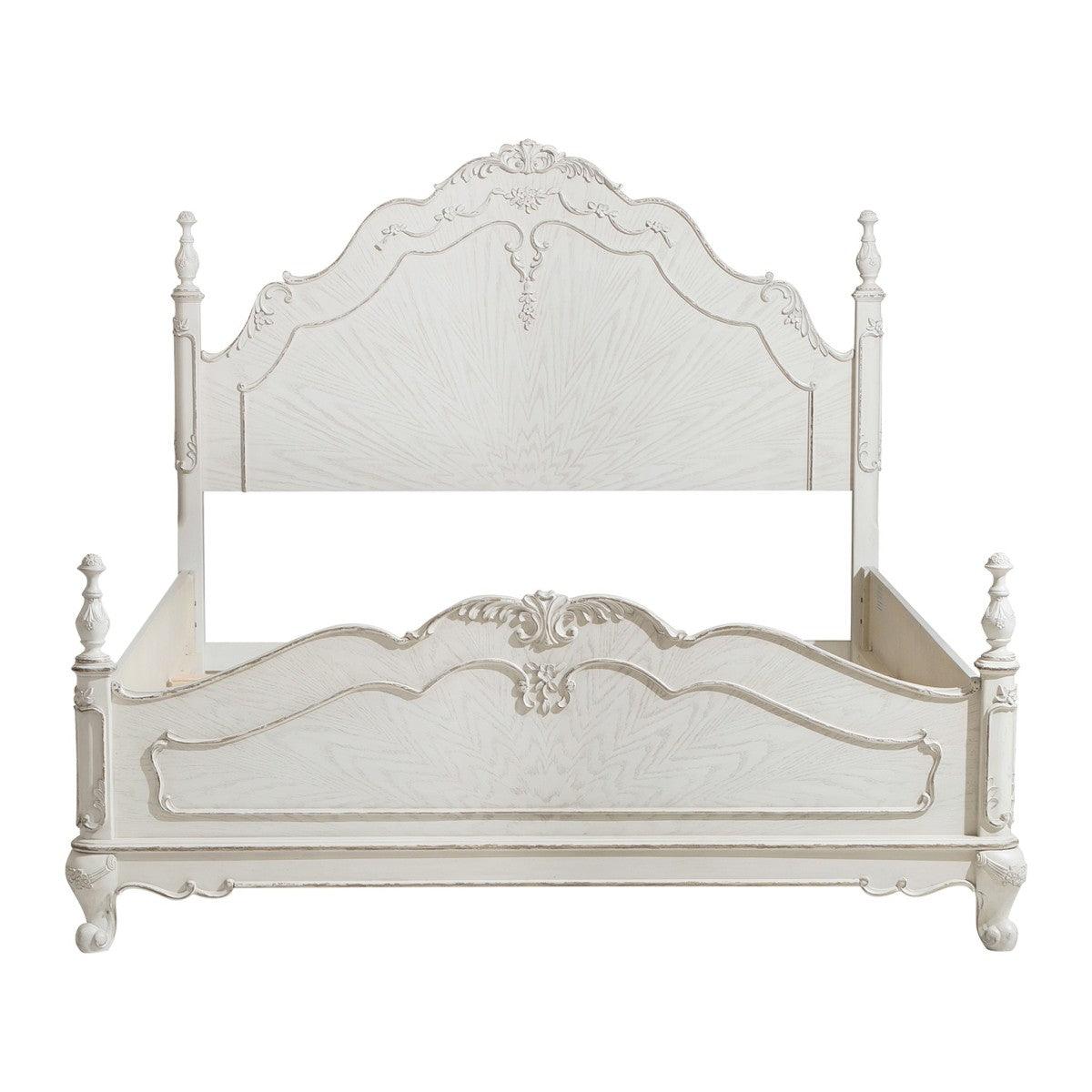 Cinderella full bed antique white gray rub-through front view