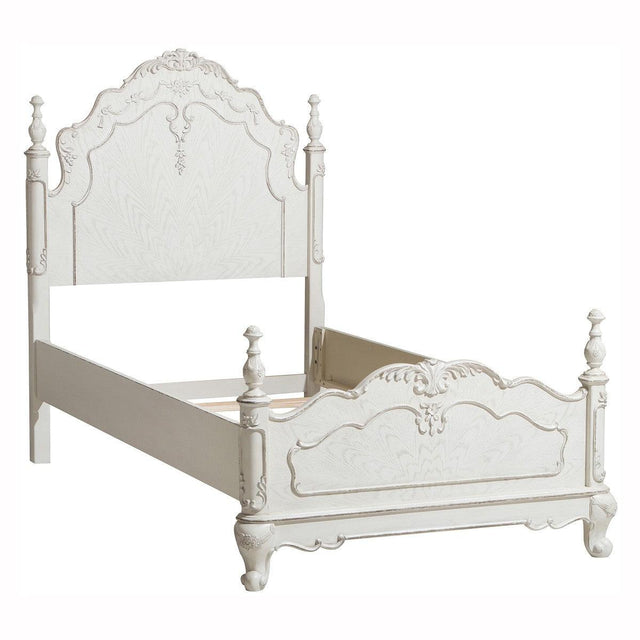Side view of Cinderella Twin Bed showcasing arched detailing and carved finials