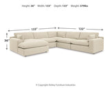 Elyza Linen 5-Piece Sectional with Ottoman — dimension illustration