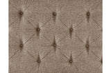 Side view showing fabric upholstery and solid wood frame
