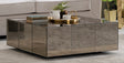 Leah Coffee Table square design with smoky glass top and caster wheels - front view