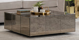Leah Coffee Table square design with smoky glass top and caster wheels - front view
