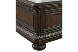 Side detail of Beddington Bed rail with dark cherry finish